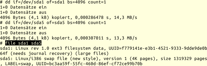 Partitionen mit file untersuchen