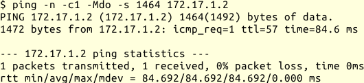 ping -n -c1 -Mdo -s 1464 172.17.1.2